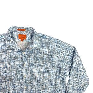 Simon Carter London Men's 17 42cm Slim Fit Blue Abstract Grid 100% Cotton Shirt